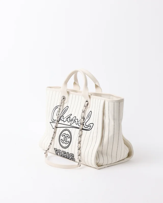 Chanel Striped Deauville MM Tote Bag in Canvas from A Retro Tale, photo 2 of 11