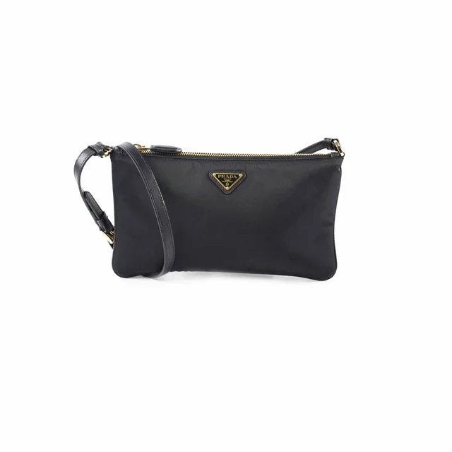 Prada Nylon Shoulder Bag Black / Saffiano in Black Saffiano leather from The Purse Affair