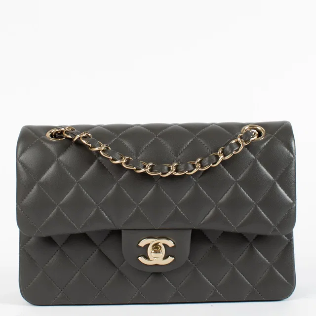 Chanel Grey Lambskin Small Classic Flap Bag in Grey Lambskin from Labellov