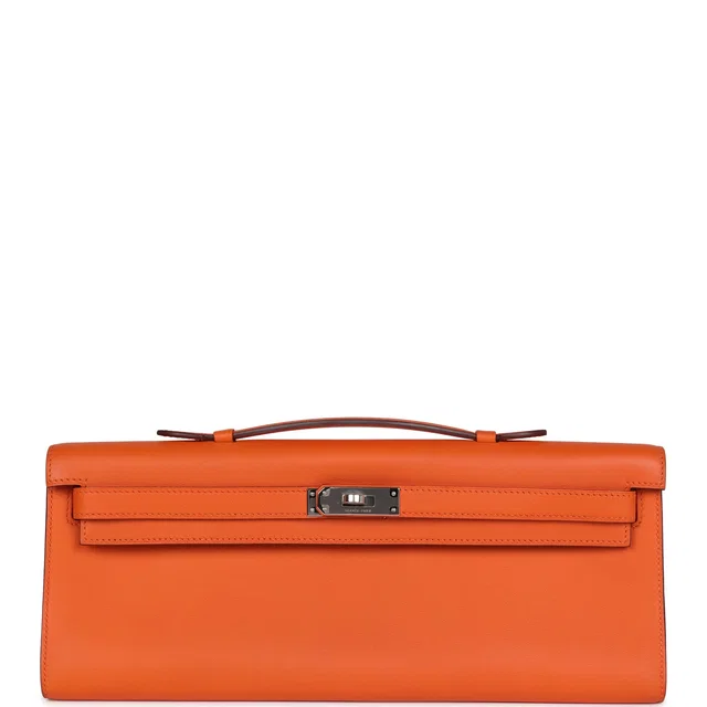 Hermès Kelly Cut Orange Swift Palladium Hardware in Orange Swift leather from Madison Avenue Couture