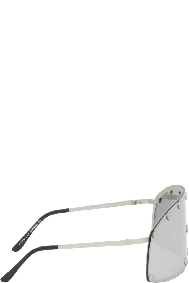 Rick Owens Silver Temple Shielding Sunglasses, photo 2 of 4 from SSENSE