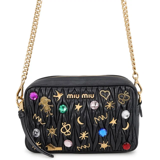 Miu Miu Matelassé Bijoux Chain Shoulder Black5BH118_2B5T_F0002 Leather in Leather from GALLERY RARE