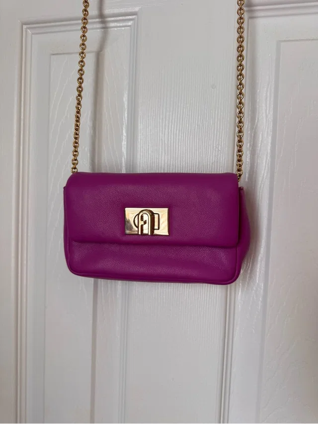 Furla Rare Fuchsia Leather Clutch With Gold-Tone Turn Lock in gold|pink Leather from Poshmark