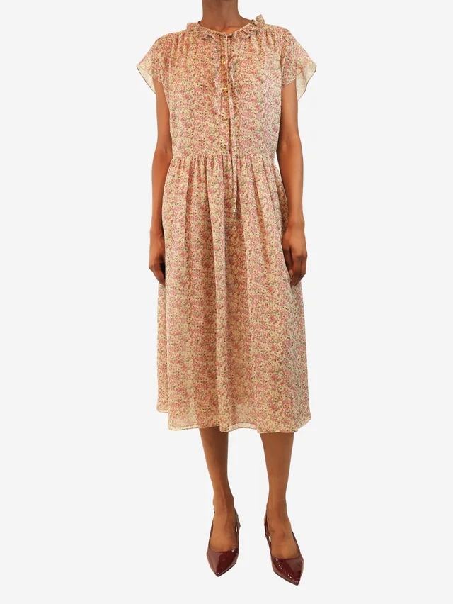 Celine Pink sleeveless chiffon floral-print midi dress - size UK 8 in Pink Silk from Sign of the Times