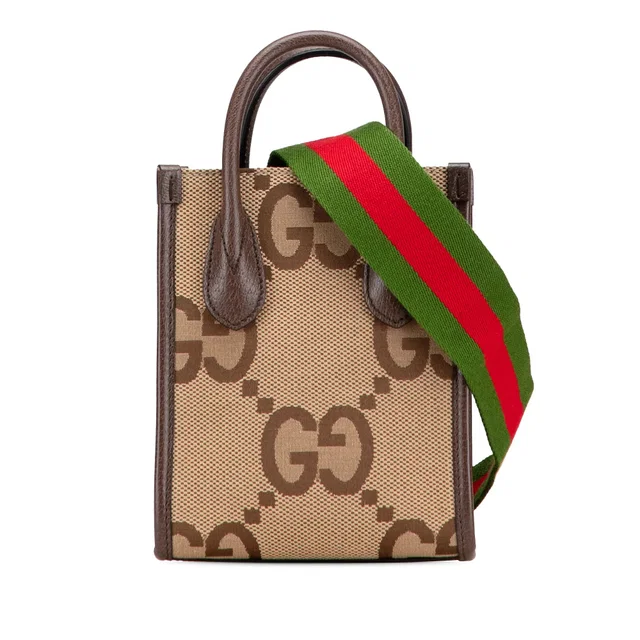 Brown Gucci Mini Jumbo GG Canvas Web Satchel in Brown Canvas from Designer Revival