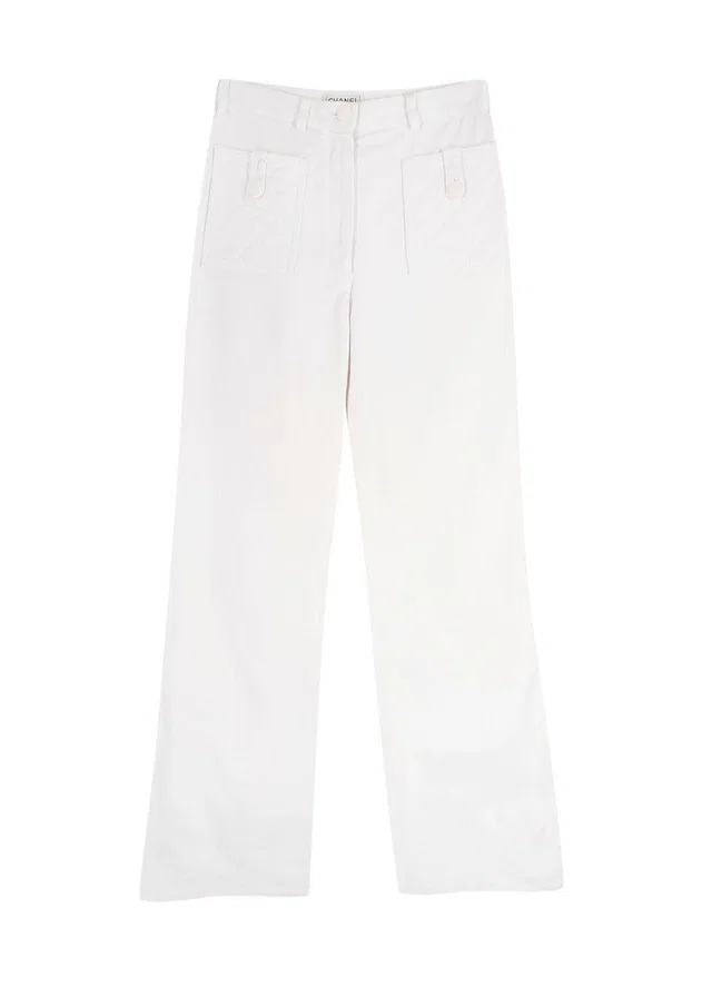 Chanel Quilted Pocket Detail White Cotton Jeans in White Denim from HEWI