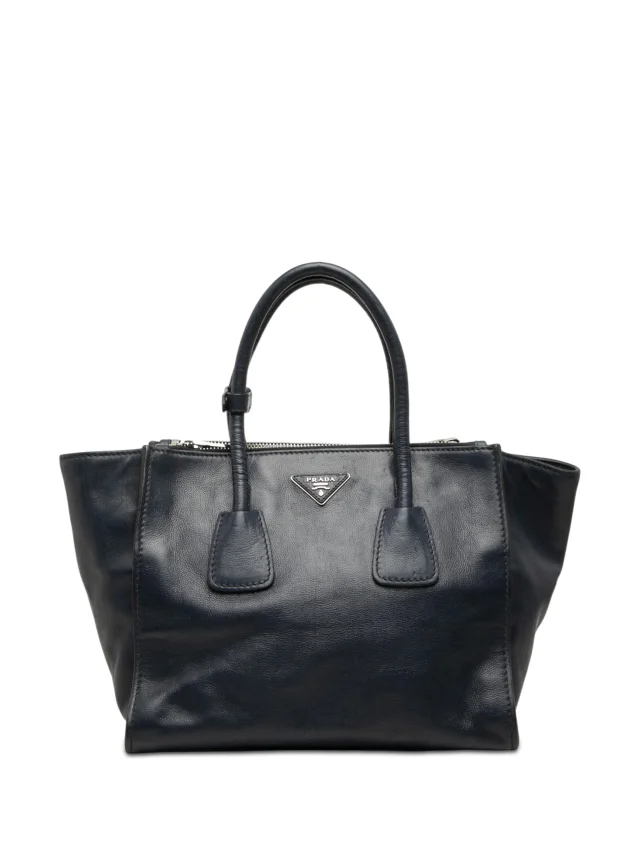 Prada Pre-Owned 2010-2026 Glace Calf Twin Pocket Double Handle Satchel | Blue | FARFETCH in Blue Calfskin from Farfetch