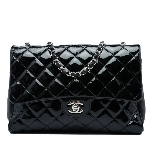 Black Chanel Large CC Quilted Patent Double Compartment Flap Crossbody Bag in Black Patent leather from Designer Revival