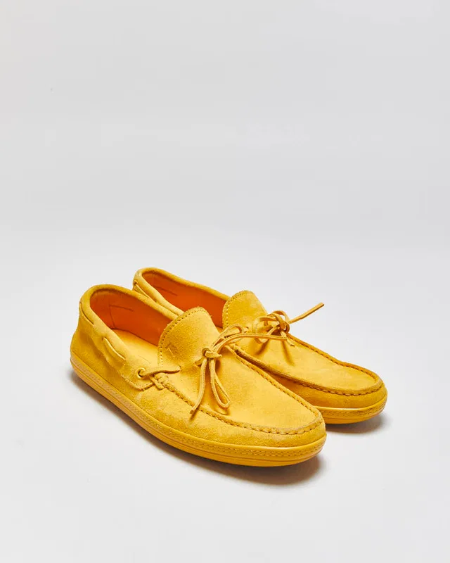 Tod's Mustard Yellow Gommino Suede Casual Loafers - UK6 in Yellow Suede from Rokit Vintage