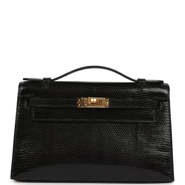 Hermès Kelly Pochette Black Varanus Niloticus Lizard Gold Hardware in Black Lizard from Madison Avenue Couture