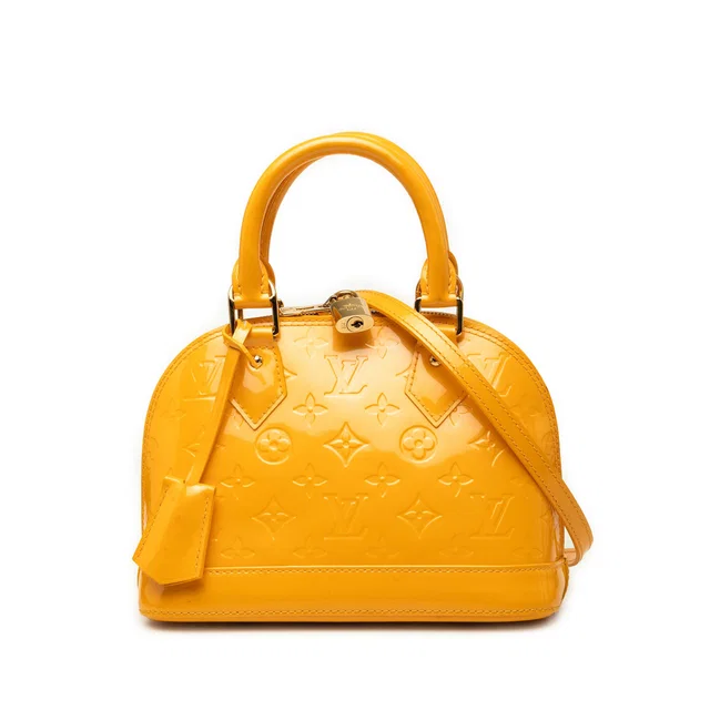 Yellow Louis Vuitton Monogram Vernis Alma BB Satchel in Yellow Leather from Designer Revival
