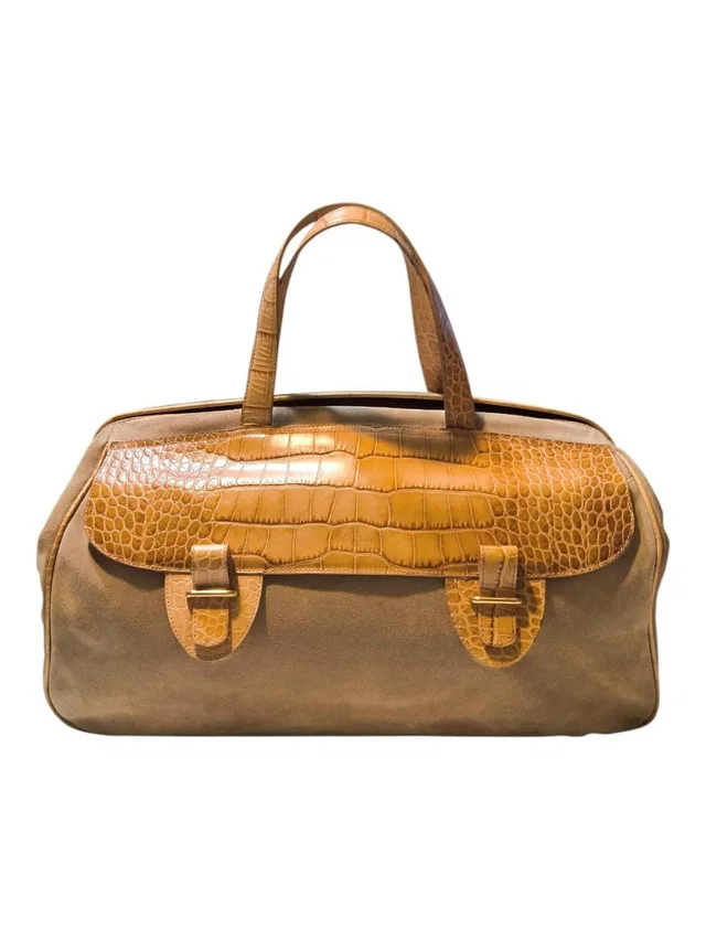 Vintage Y2k Furla Suede Doctor Bag - Poetcore Satchel - Croc Embossed Trim in brown|red|neutral Suede from Poshmark