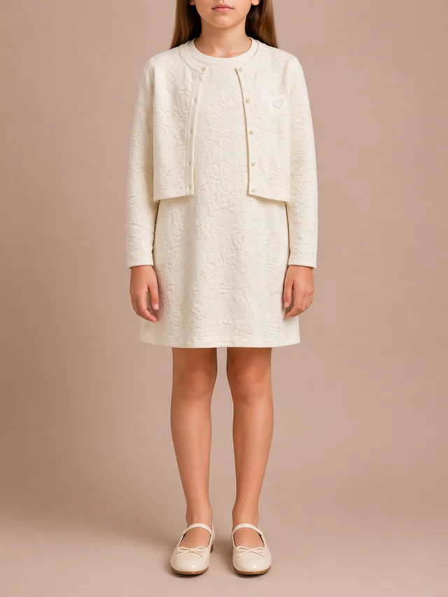 Dior Kids White Knit Embroidered Cardigan and Short-Sleeved Dress with CD Heart Details Size 10 years in White from Sellier