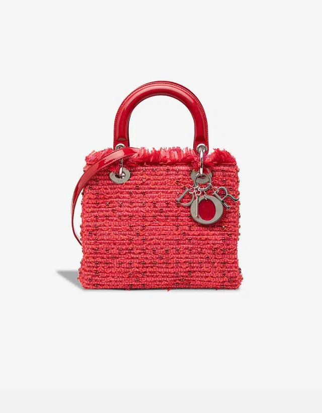 Dior Lady Medium Tweed / Patent / Rhinestones Red in Red Patent leather from SACLÀB