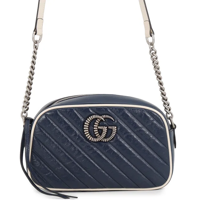 Gucci GG Marmont Small Camera Bag Navy/White447632 Leather Size Small in Navy Leather from GALLERY RARE