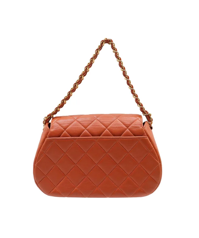 Chanel Orange Lambskin Rounded CC Double Chain Top Handle Bag GHW 48277 in Orange Lambskin from Luxury Promise, photo 2 of 2