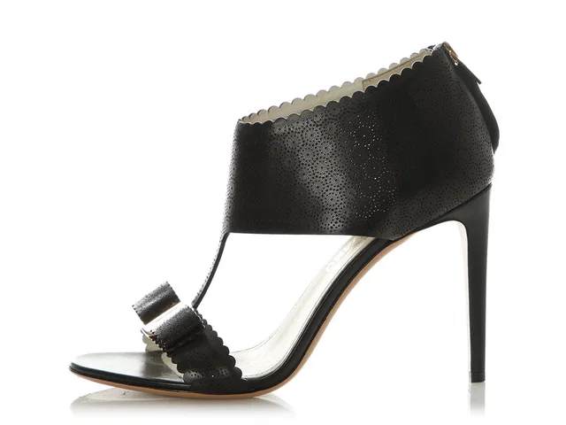 Ferragamo Black Perforated Sandals in Black Leather from Ann's Fabulous Finds