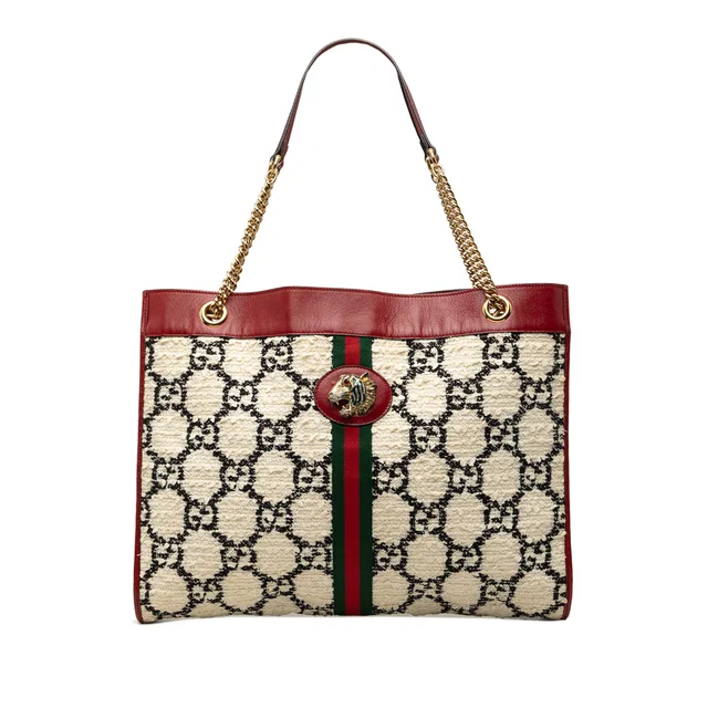 White Gucci Large GG Tweed Web Rajah Tote in White Tweed from Designer Revival
