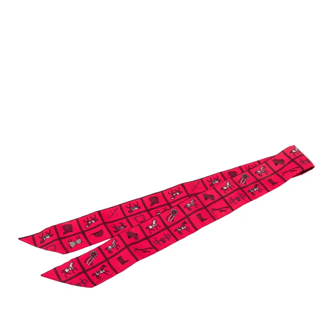 Red Hermès Couvertures et Tenues de Jour Surteint Silk Twilly Scarf Scarves in Red Silk from Designer Revival