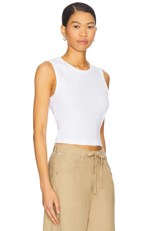 LESET Pointelle Sleeveless Crew Top in White, photo 2 of 4 from REVOLVE (Canada)