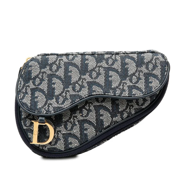 Blue Dior Diorissimo Canvas Saddle Pouch in Blue Canvas from Designer Revival