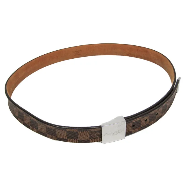 Louis Vuitton Damier Ceinture Carré M6803X Women,Men Leather, Damier Canvas Standard Belt Brown,Silver in Brown/Silver Canvas from Elady