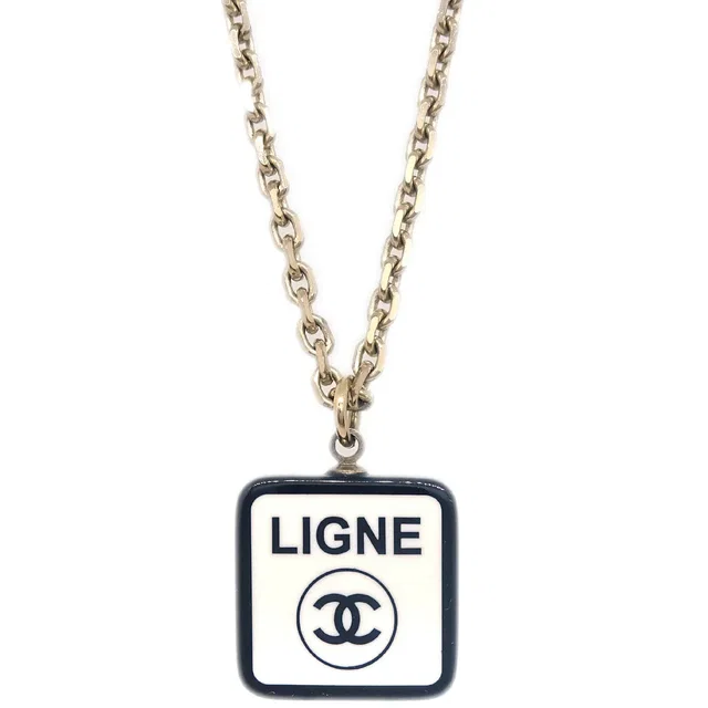 Chanel No5 Ligne Chain Necklace Pendant Gold White 06C in White Resin from AMORE Vintage Tokyo