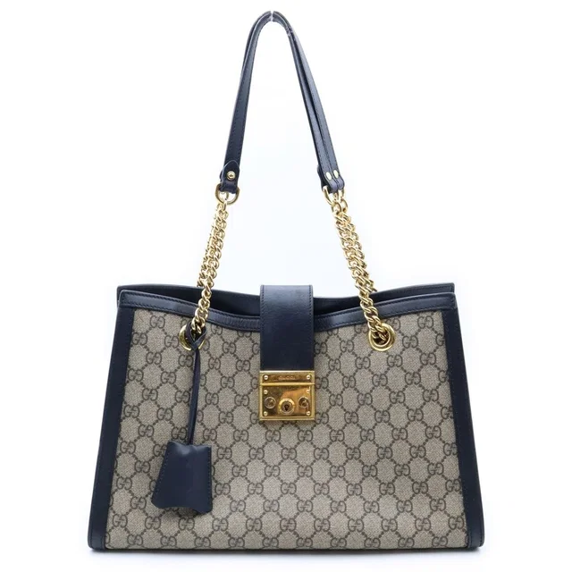 Gucci Padlock GG Medium Shoulder Chain Leather Gold Beige Black in Black Leather from The Reluxe