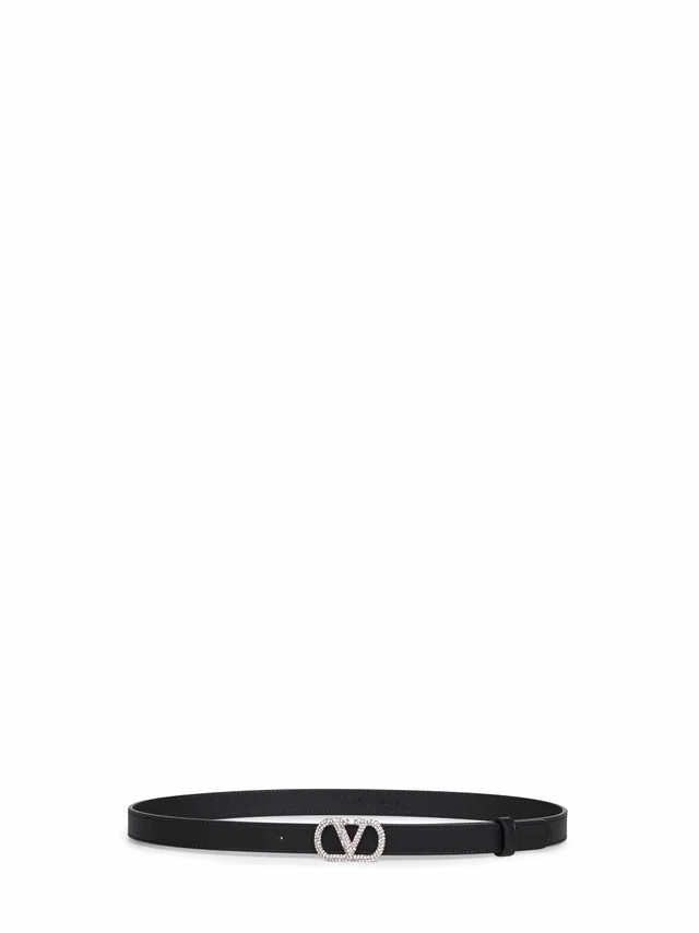 Valentino Garavani Crystal-Embellished Vlogo Signature Belt — Black Calf Leather in Black Calfskin from HEWI