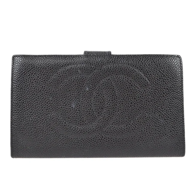 Chanel 1996-1997 Timeless Long Wallet Black Caviar in Black Caviar leather from AMORE Vintage Tokyo