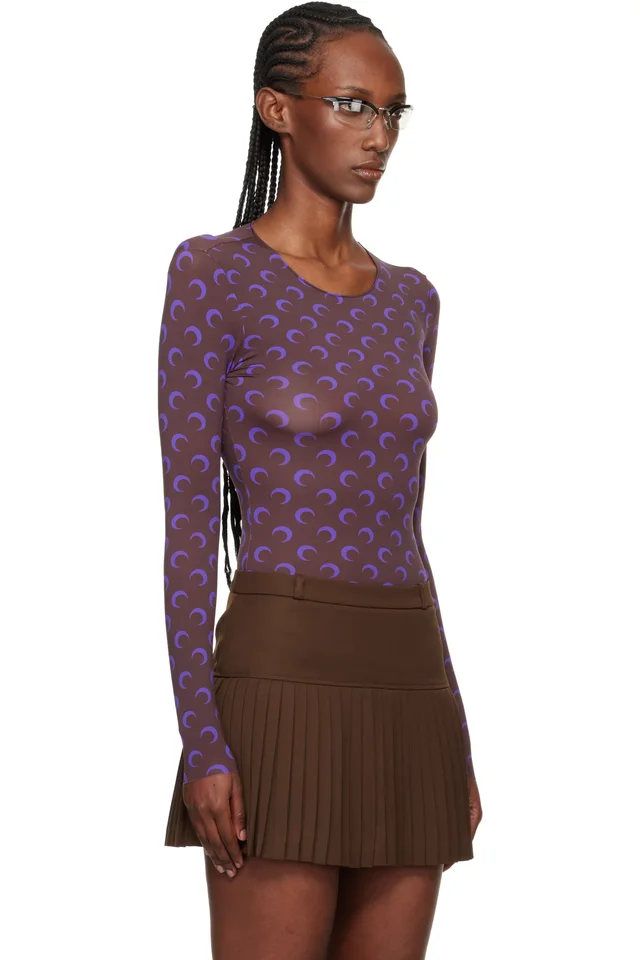 Marine Serre Brown & Purple Moon Printed Jersey LS T-shirt, photo 2 of 5 from SSENSE