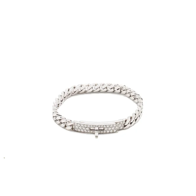 Hermès Size ST Kelly Gourmette bracelet, very small model, White Gold, Diamonds in White from EMIER
