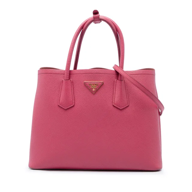 Pink Prada Medium Saffiano Cuir Double Satchel in Pink Saffiano leather from Designer Revival