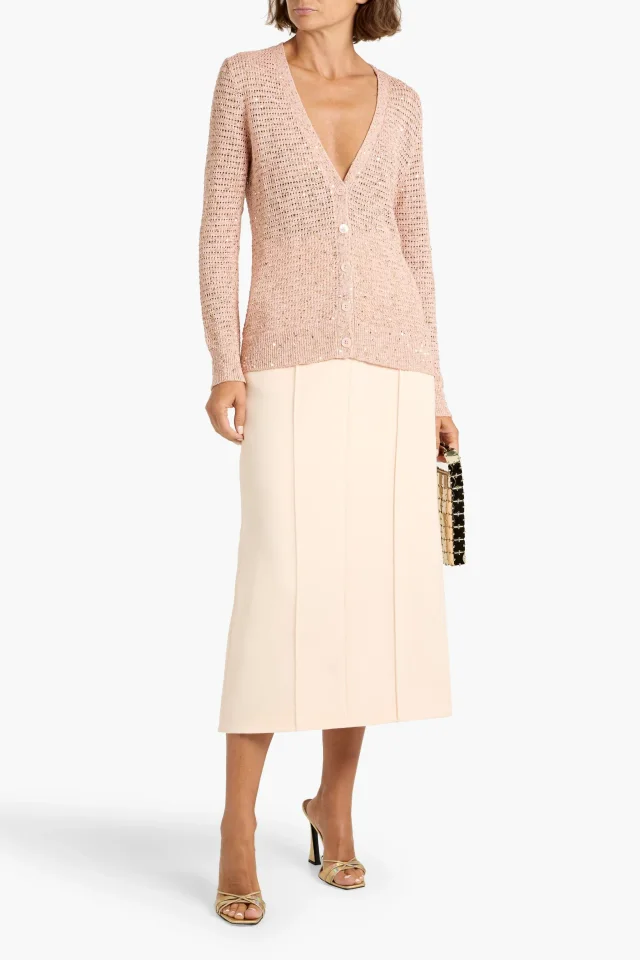 Carolina Herrera Sequin-Embellished Pointelle-Knit Cardigan in Blush, photo 2 of 4 from THE OUTNET