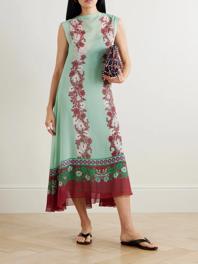 LA DOUBLEJ Maria printed silk midi dress in Green, photo 2 of 2 from NET-A-PORTER (Canada)