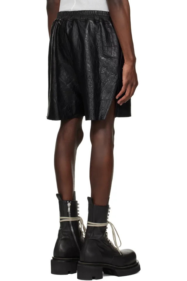 Rick Owens Black Temple Bela Boxers Leather Shorts, photo 3 of 4 from SSENSE