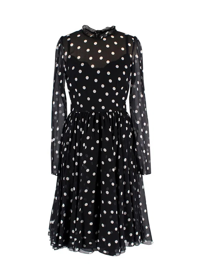 Dolce & Gabbana Dolce & Gabbanna Black Semi Sheer Polka Dot Dress in Black Silk from HEWI