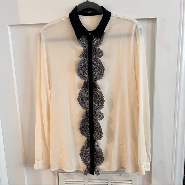 Etro Cream And Black Blouse With Intricate Detailing in black Silk from Poshmark