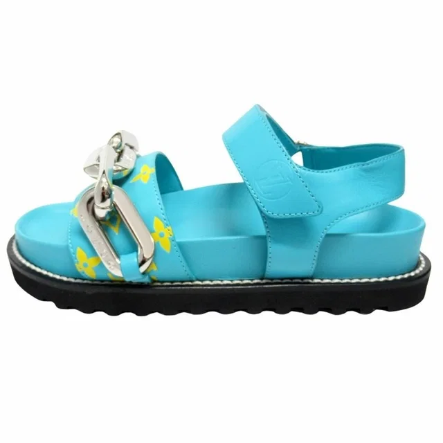 Louis Vuitton Paseo Line Chain Monogram Sandals Shoes Leather in Leather from The Reluxe