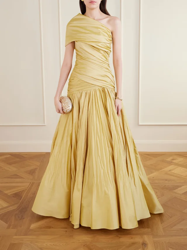 MARMAR HALIM One-shoulder draped gathered taffeta gown in Metallic, photo 2 of 2 from NET-A-PORTER (Canada)