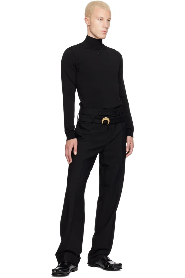 Marine Serre Black Tailored Belted Serge Trousers, photo 4 of 4 from SSENSE