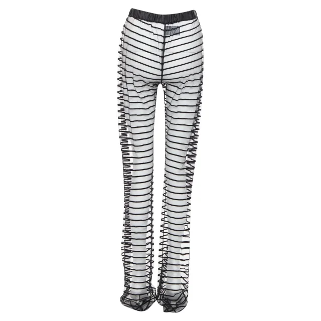 Dries Van Noten Flocked Mesh Striped Pants in black, photo 5 of 6 from ShopSimon