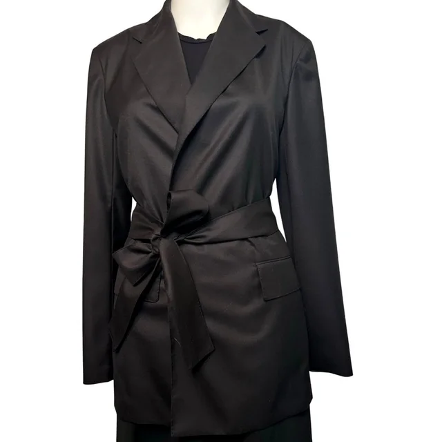 The Row Mel Jacket Us 2 Fall '18 Black Crepe Wool Wrap Blazer Belt Silk Lined in black Silk from Poshmark