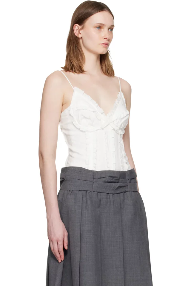 SHUSHU/TONG White Ruched Bustier Cami Bodysuit, photo 2 of 5 from SSENSE