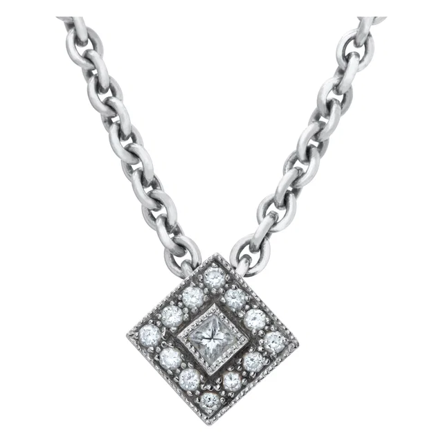 Charriol 18k white gold diamond square pendant necklace in White White Gold from Gray And Sons