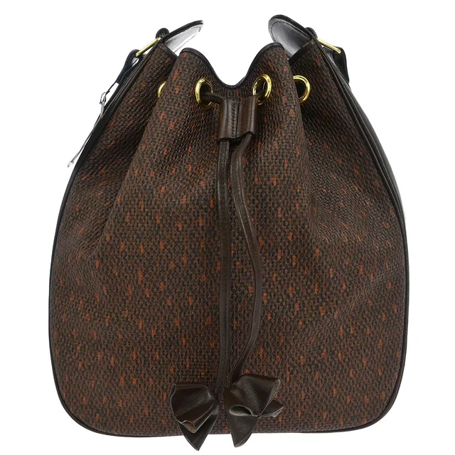 Saint Laurent Brown PVC Bucket Drawstring Shoulder Bag in Brown Leather from AMORE Vintage Tokyo