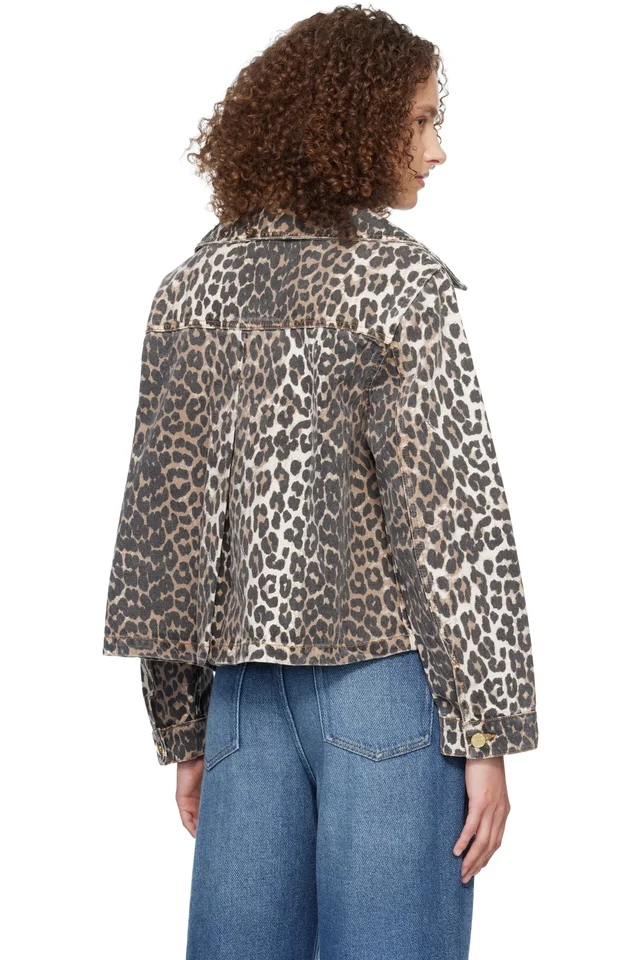GANNI Brown & Black Leopard Denim Jacket, photo 3 of 4 from SSENSE