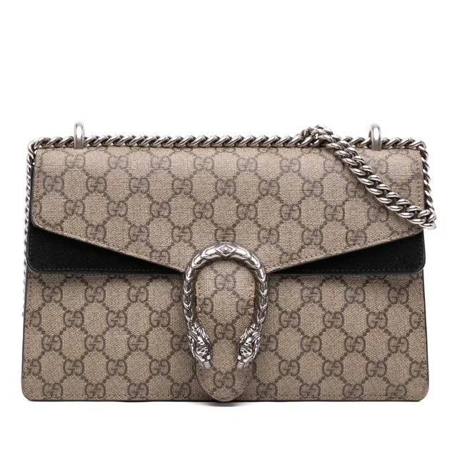 Black Gucci Medium GG Supreme Dionysus Shoulder Bag in Black Suede from Designer Revival