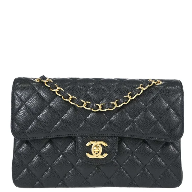 Chanel 2019 Black Caviar Skin Small Classic Double Flap Shoulder Bag in Black Caviar leather from AMORE Vintage Tokyo
