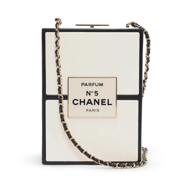 Chanel No. 5 Parfum Box Minaudiere in White Leather from Blue Spinach